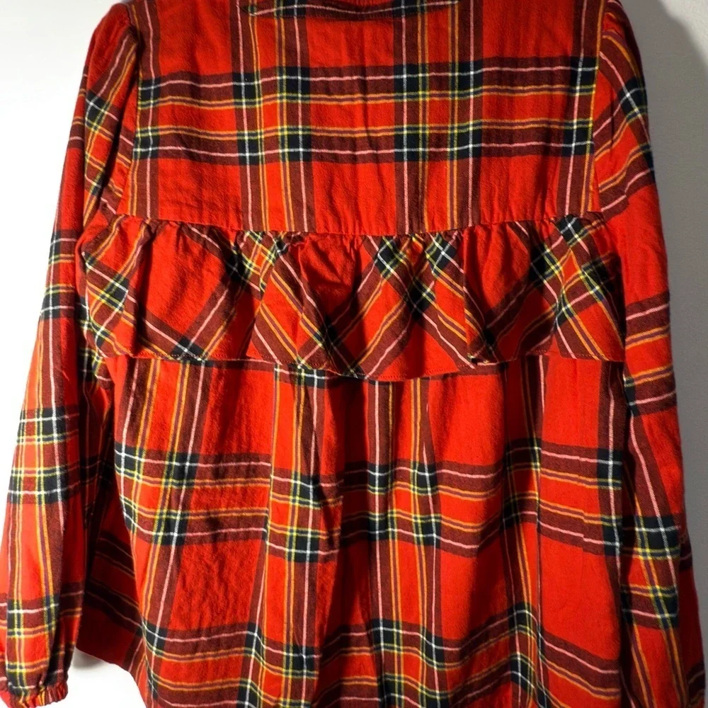 J. Crew Red Plaid‎ Ruffle Blouse